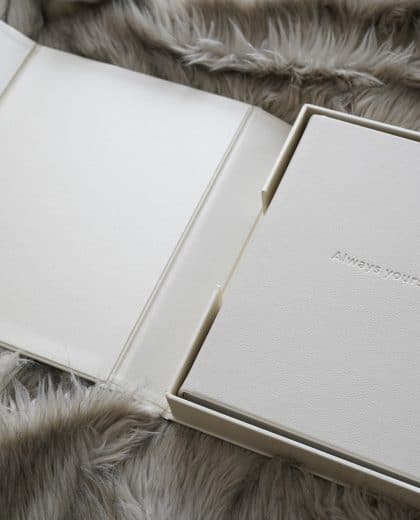 Pearlescent ivory leather luxury photo album