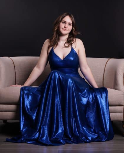 Young woman in her prom dress during a prom portrait photoshoot
